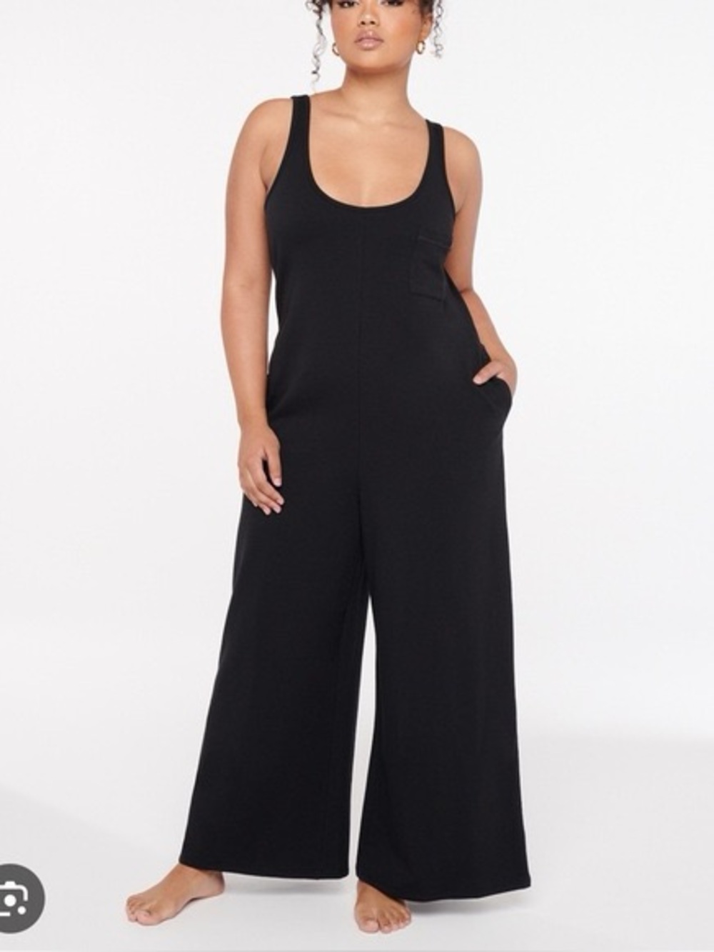 Savage x Fenty Essential Relaxed Jumpsuit Large 12-14 Black‎ wide Leg Fleece